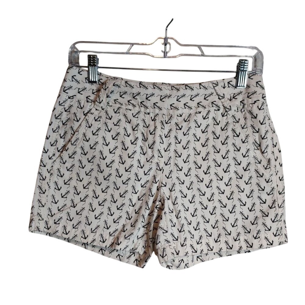 J.Crew Ivory Black Anchor City Fit 100% Cotton Shorts Nautical Coastal Preppy 0